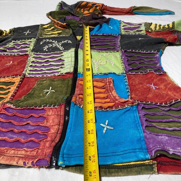 Vintage KPC Hooded Jacket‎ Women's Size Large Patchwork Jacket Distressed Hippie - Picture 6 of 6